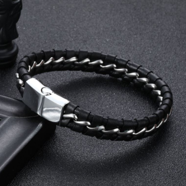 Gelang Kulit Leather Gesper Magnetik Premium GK/P - Aksesoris Fashion Bracelet Pria - Leather Kulit