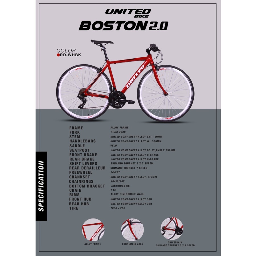 Sepeda Balap Hybrid United Boston 2.0 Alloy 700C 3x7 Speed Shimano
