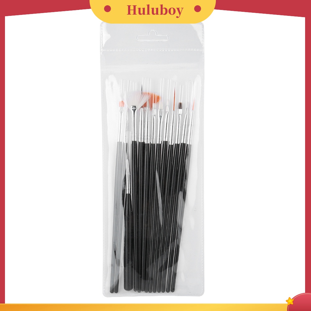 Huluboy Huluboy♡ 15pcs / Set Pen Brush Nail Art / Manicure Profesional Untuk Menggambar / Dotting