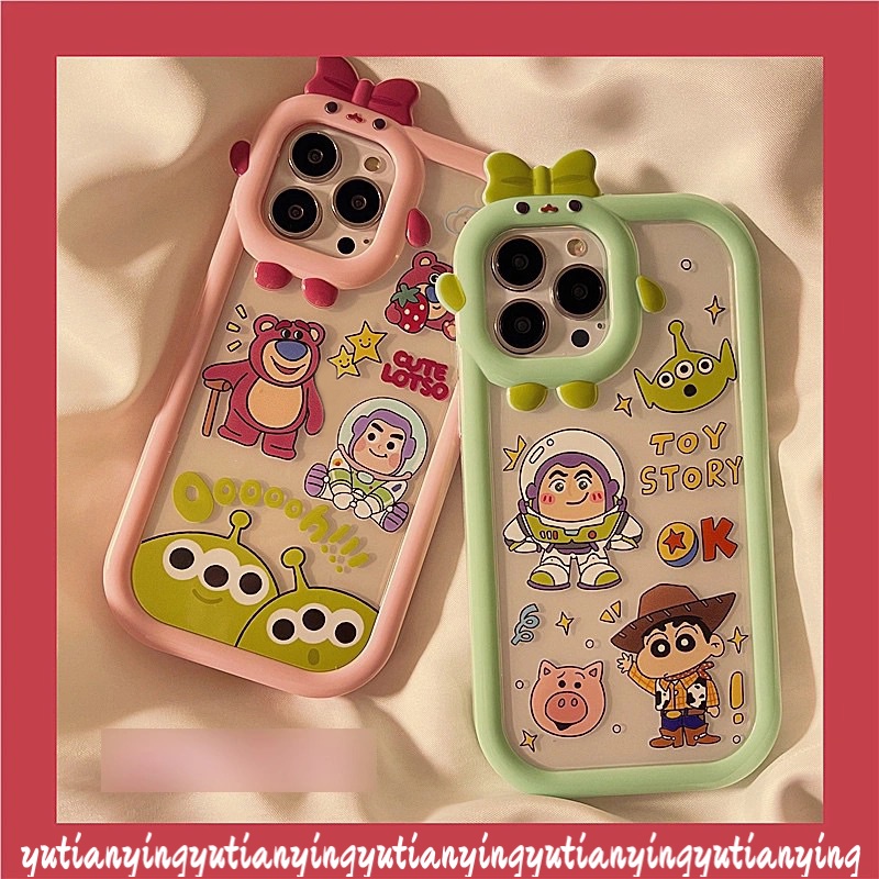 Casing Pasangan Lensa 3D Bow-knot Little Monster Oppo A17 A57 2022 A15 A76 A96 A3s A7 A5s A12 A53 A17K Reno 4F 5F 5 7 A74 A95 A16K A52 A55 A54 A16 A31 A5 A9 A16s A15S Toy Story Sarung Cover Sarung