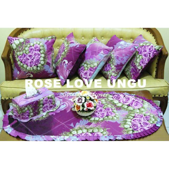 Set SBK sarung bantal kursi/sarung bantal sofa/sofa set motif rose love ungu