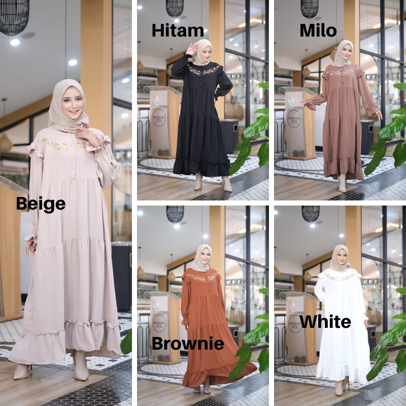 NABILA DRES - Baju Gamis Wanita Muslim Terbaru Bahan Crinkle Airflow Premium Motif Bordir Ukuran Fit To L LD 108 Cm /  Pakaian Wanita Fashion Muslim Kekinian