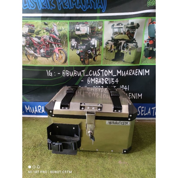 Top box 45L stainless mirror dan hairline, box pannier, box motor, Box stainless, box quick release