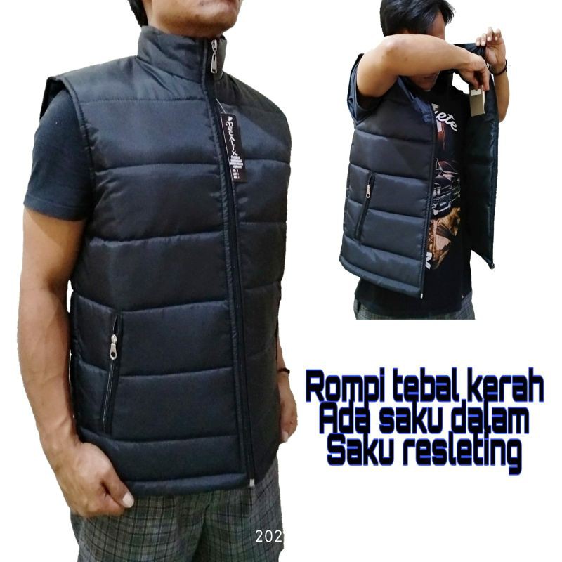 jaket rompi motor bikers parasut tebal kerah hitam-navy-merah-marun-biru terang-kuning-abu-loreng