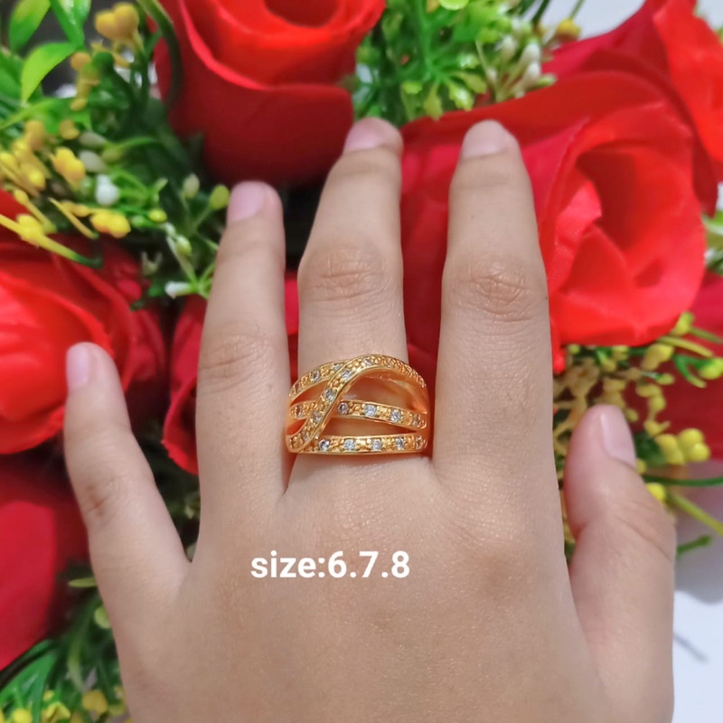 Cincin TITANIUM Dewasa Permata Zircon Gold Perhiasan Wanita Limited edition (COD)