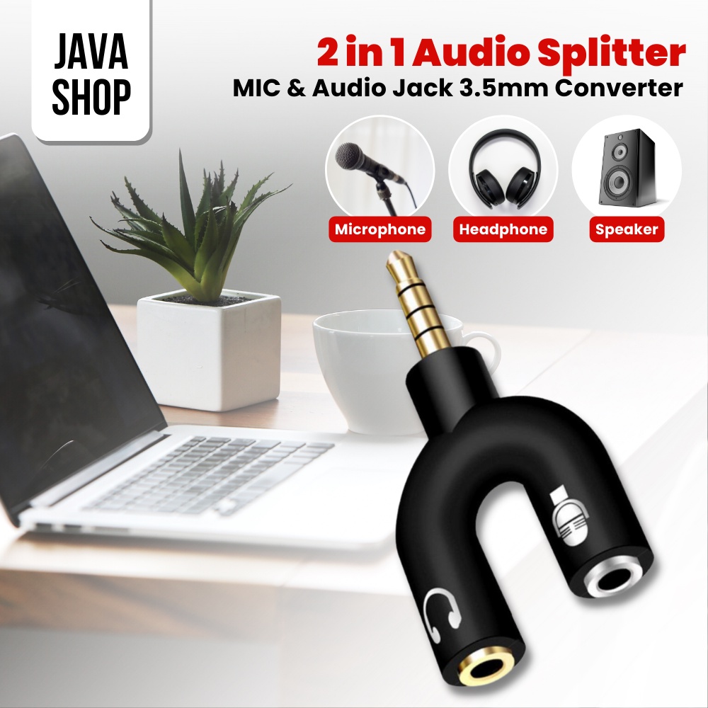 JAVASHOP Audio Splitter 2 in 1 Penghubung MIC &amp; Audio Jack 3.5mm Converter