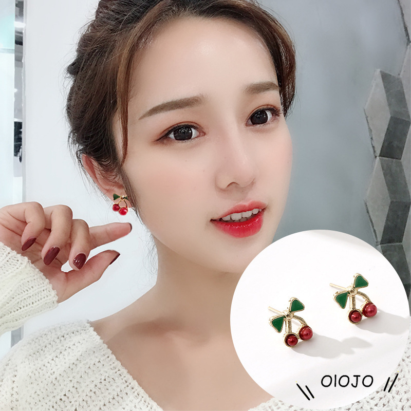 Hadiah Gadis Manis Drop Minyak Cherry Merah Anting-Anting Lucu Anting-Anting Merasa Manis Anting-Anting Fashion Korea Perhiasan Wanita-ol