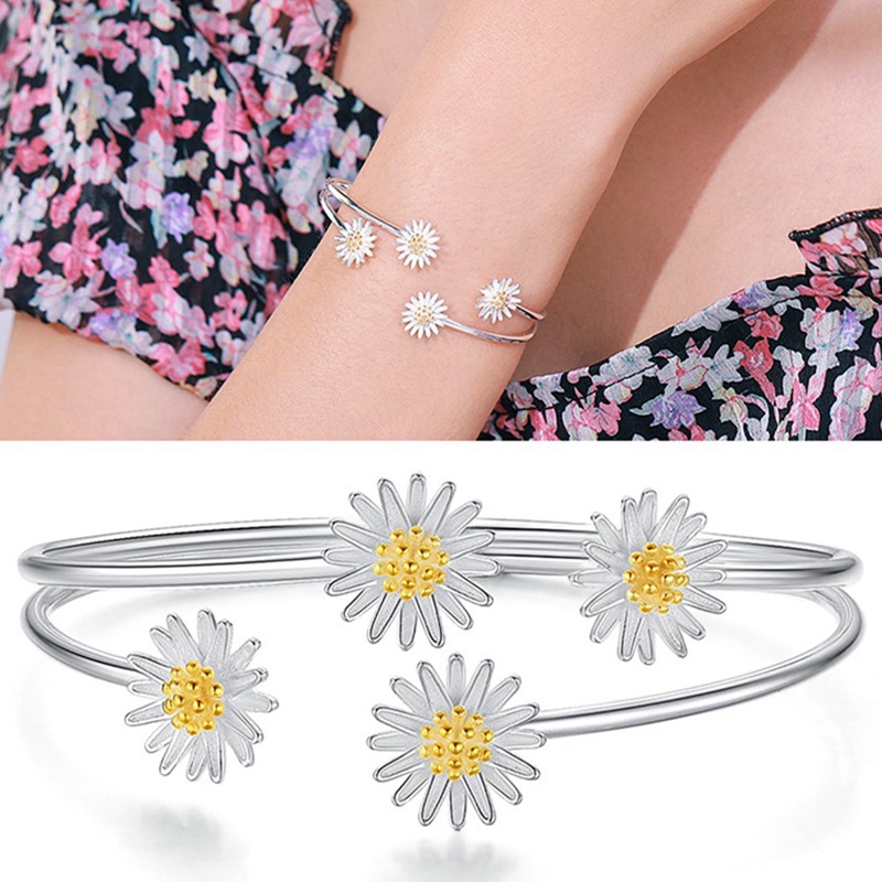 Gelang Tangan Sterling Silver 925 Adjustable Motif Bunga Daisy Untuk Wanita