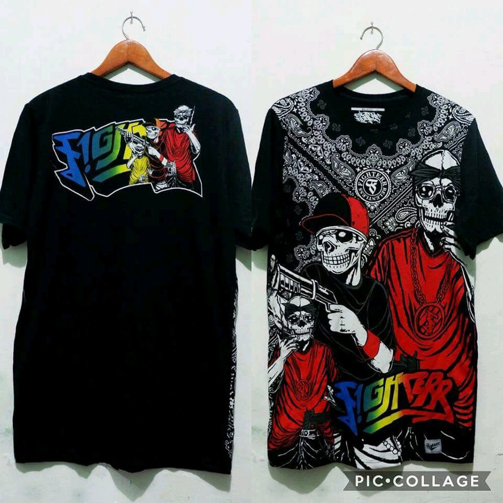 KAOS BAJU PRIA WANITA ANAK ANAK FULL DESAIN MOTIF GANGSTER TENGKORAK