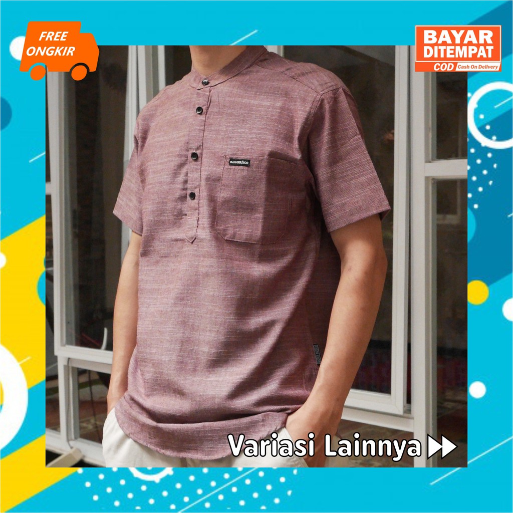 Kemeja Pria Kasual Kurta Muslim Lengan Pendek Distro Original Dagger Motif Dewasa