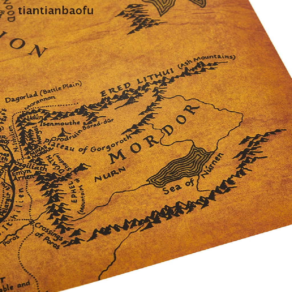 [tiantianbaofu] The Rings Middle Earth Map The Retro Kraft Paper Poster Decoration Wall Sticker Boutique