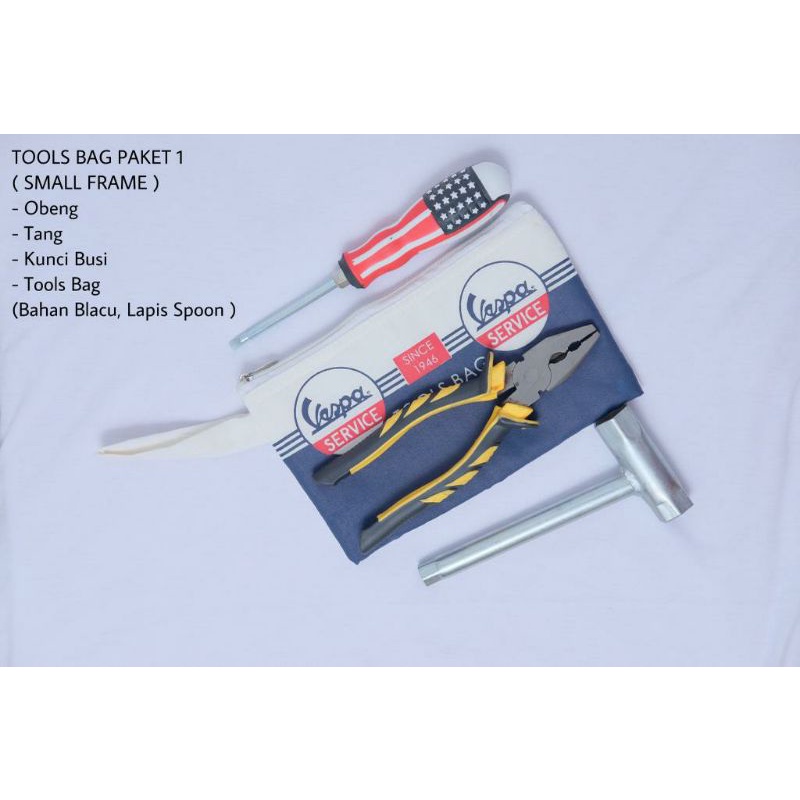 Tools Bag alat komplit tas kunci busi motor vespa dompet busa anti getar tas kunci busi obeng tang kunci Y wajib punya di vespa clasik.Kelengkapan tergantung paket pilihan - tas- Obeng amerika bagus - Tang ukuran 8 inch cukup - Kunci busi pts-4