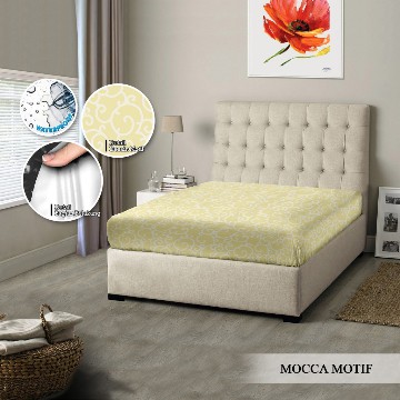 SPREI MONALISA POLOS WATERPROOF - 160x200 anti ompol air water proof polos emboss- 160 QUEEN sp160wpmona-Mocca Motif
