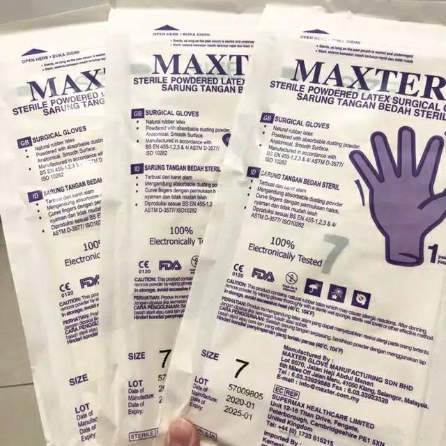 SARUNG TANGAN LATEX SURGICAL GLOVES STERIL MAXTER - PER BOX