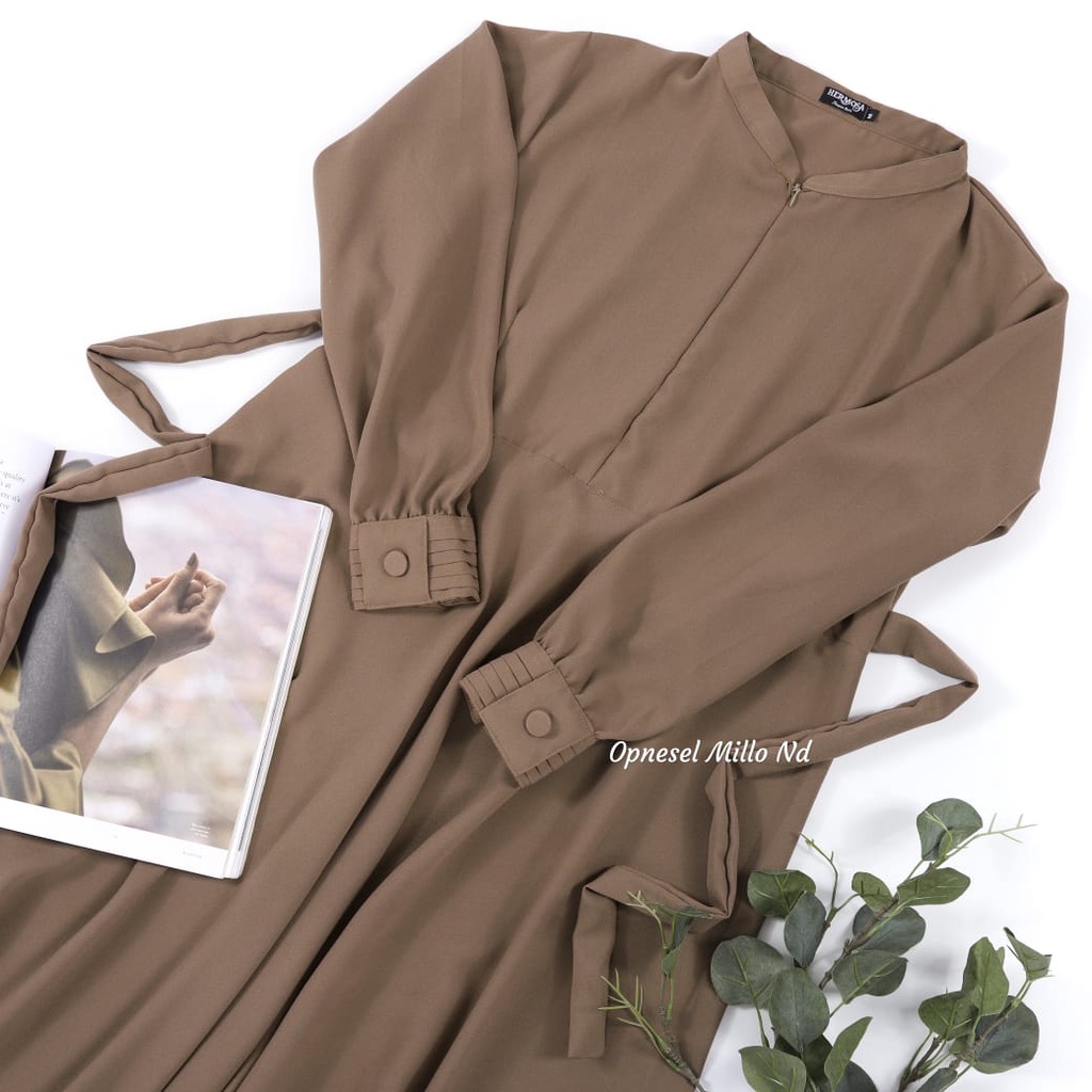 [Gamis Hermosa] Gamis hermosa opnesel bahan wollycrepe polos milo-gamis milo-gamis coklat milo