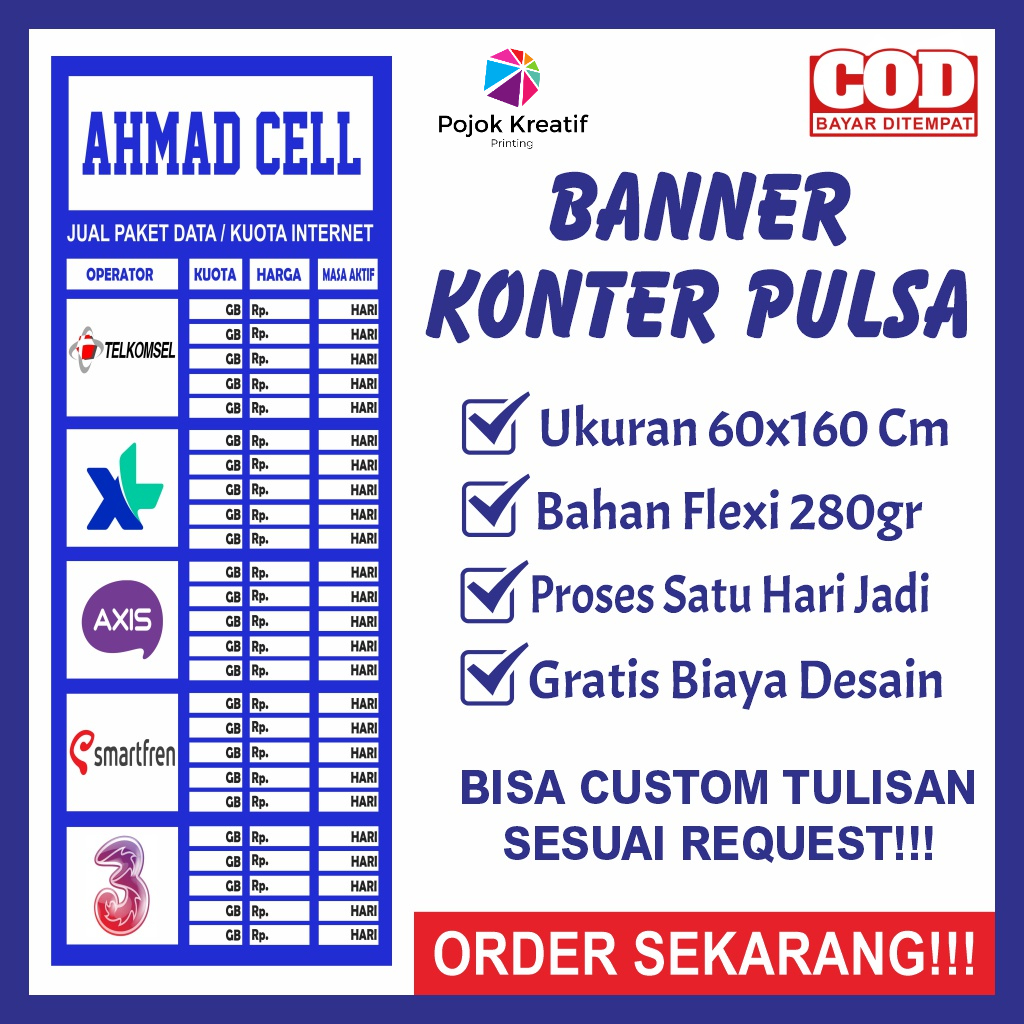 Banner Baner Bener Benner Spanduk Sepanduk Backdrop Plang Poster Usaha Daftar Harga Pulsa Konter Int