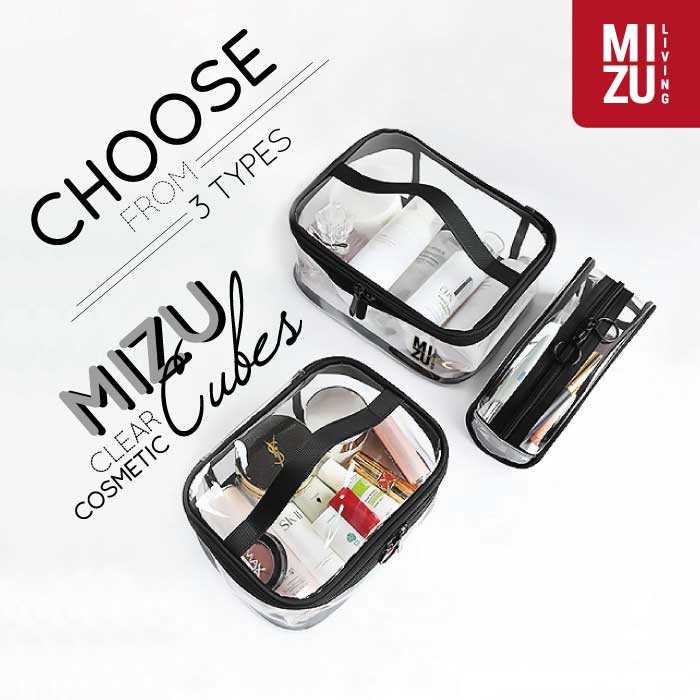 MIZU CUBES Clear Cosmetic Cube Transparent Makeup Travel PVC Wash Bag Tas Kosmetik Transparan Bening