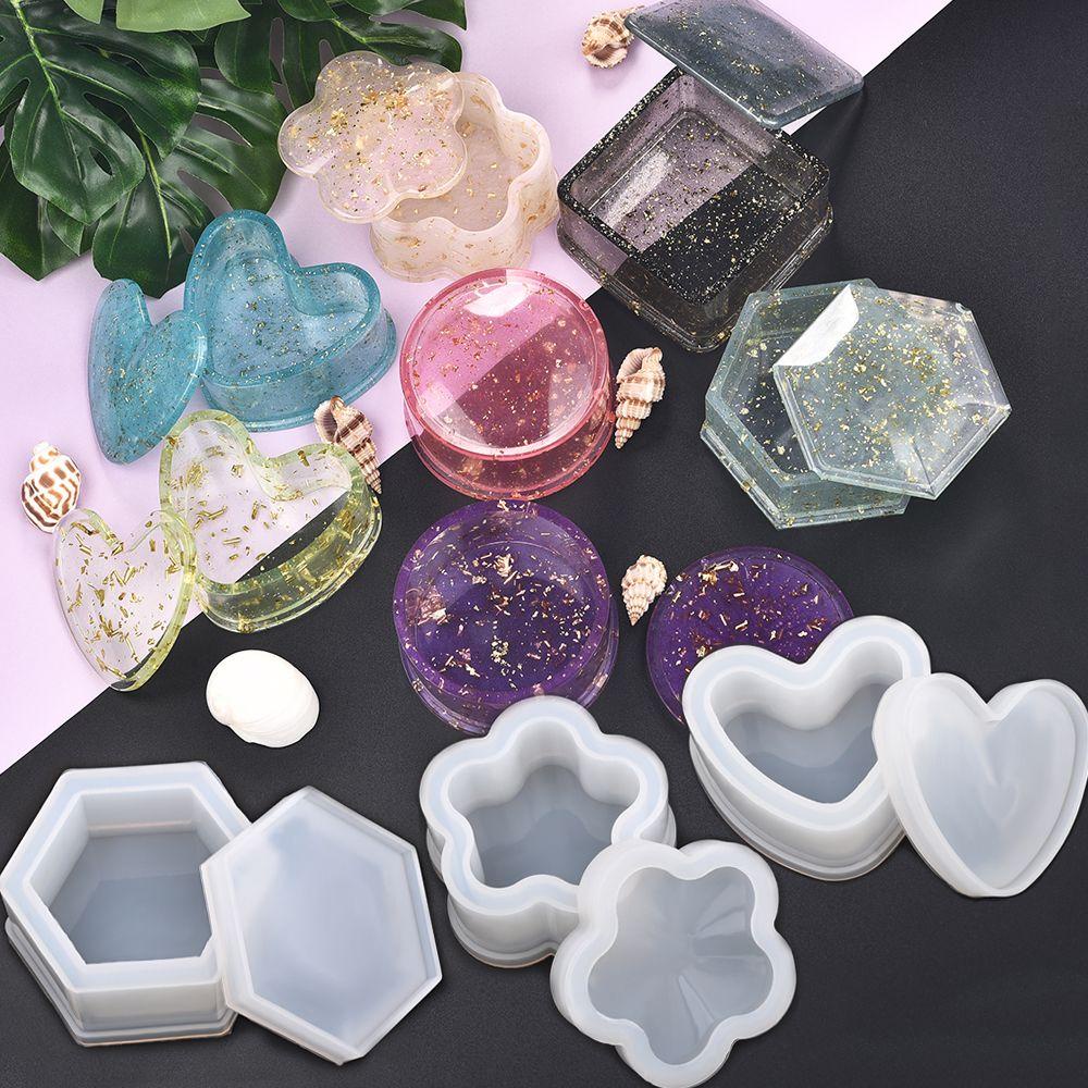 Solighter Kotak Penyimpanan Cetakan Hadiah Persegi Hexagon Bulat Hand Made Alat Hati Bunga Berbentuk Lem Kristal