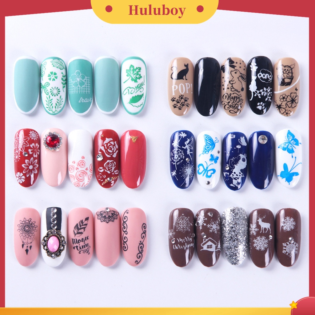 Huluboy Huluboy♡ Plat Stempel Transfer Gambar Bunga Butterfly Untuk Manicure