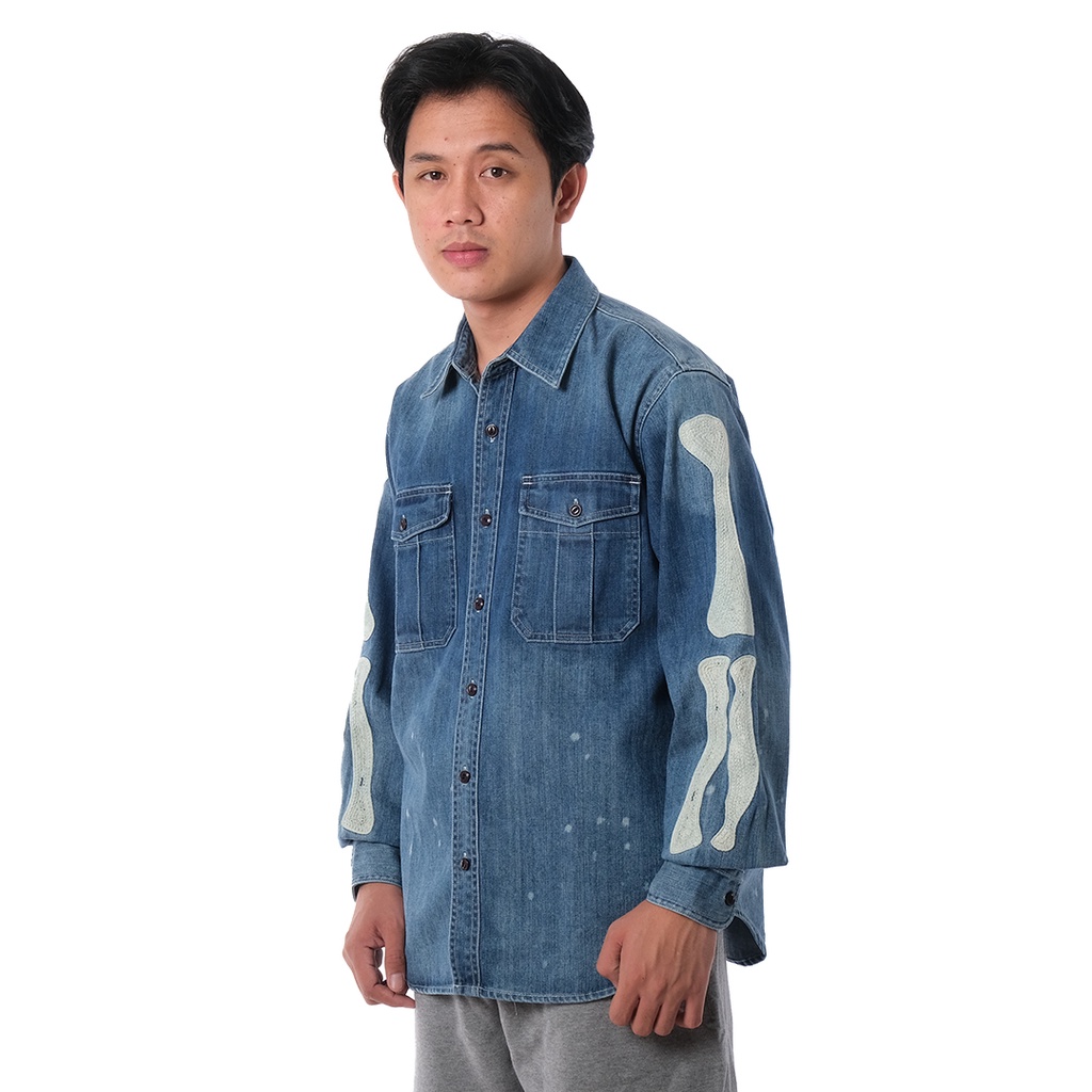 Kapital Bone Embroidery Denim Work Shirt Indigo