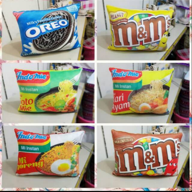 

Bantal snack Indomi goreng,soto,kari ayam,pocki,milky peko dll