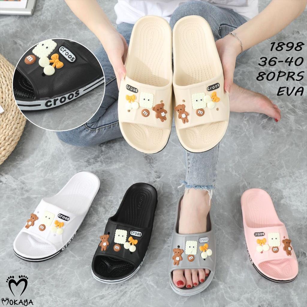 Sandal Slop Jibbitz Croos Wanita Eva Super Cute Kece Kekinian Import Mokaya / Size 36-40 (1898)