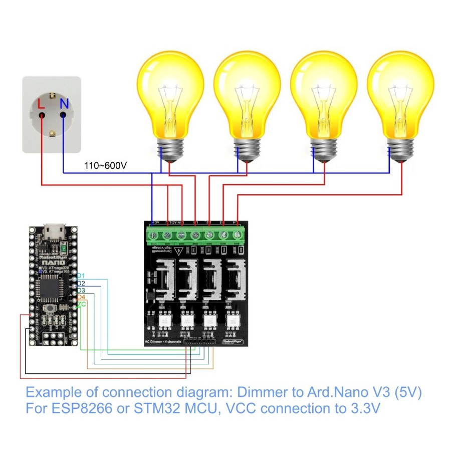 RobotDyn AC Dimmer Module 4 Channel AC 110V~400V 10A per channel