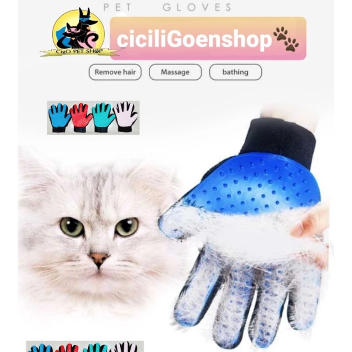 Sisir sarung tangan gloves sikat bulu pijat pet grooming anjing kucing cat dog true touch