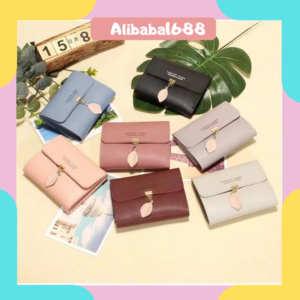 *Alibaba* Dompet Kecil Forever Young Daun Wanita Bahan PU Kulit Pendek