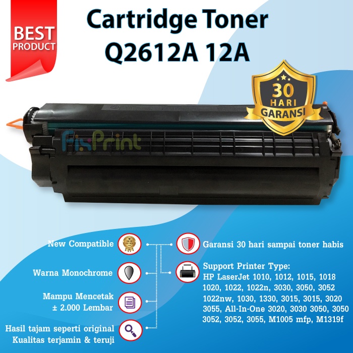 CARTRIDGE TONER COMPATIBLE HP 12A Q2612A PRINTER LASERJET 1010 1020 1022 P3005