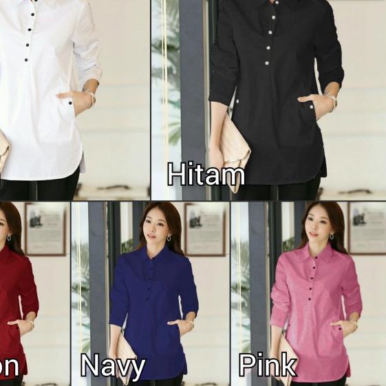 kemeja cewek putih rapi baju hem pakaian wanita rumahan dan kantoran