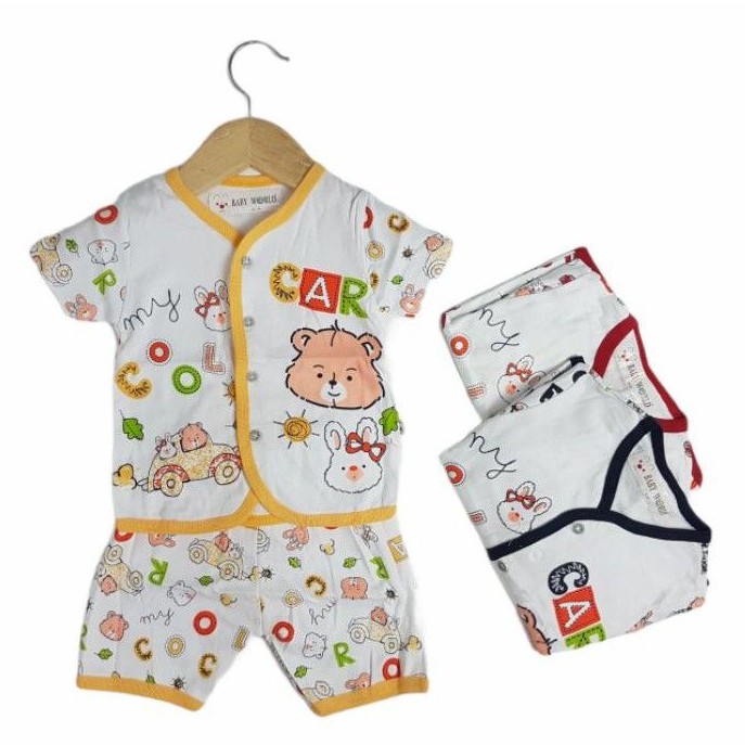 SETELAN SIKUNING PAKAIAN BAJU ANAK COWOK MOTIF CAR COOL CELANA PENDEK 6-12 BULAN