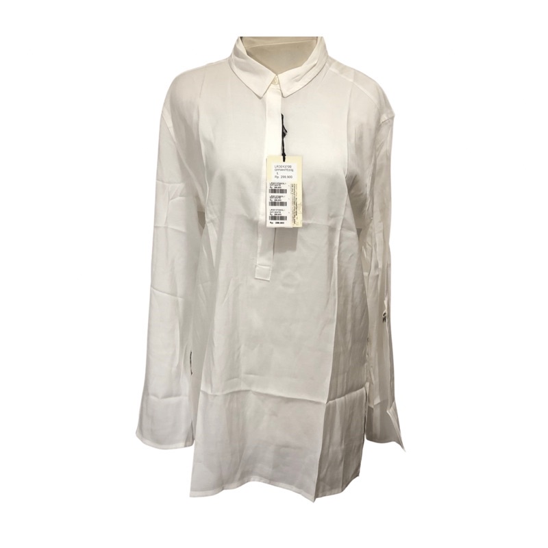 TRISET Casual original size XL /Tunik panjang putih bahan rayon premium full kancing busui friendly