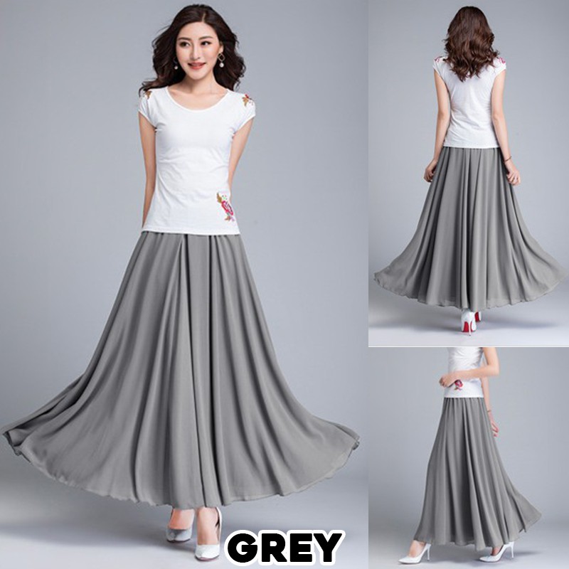 1105 Maxi Flare Chiffon Skirt Rok Panjang