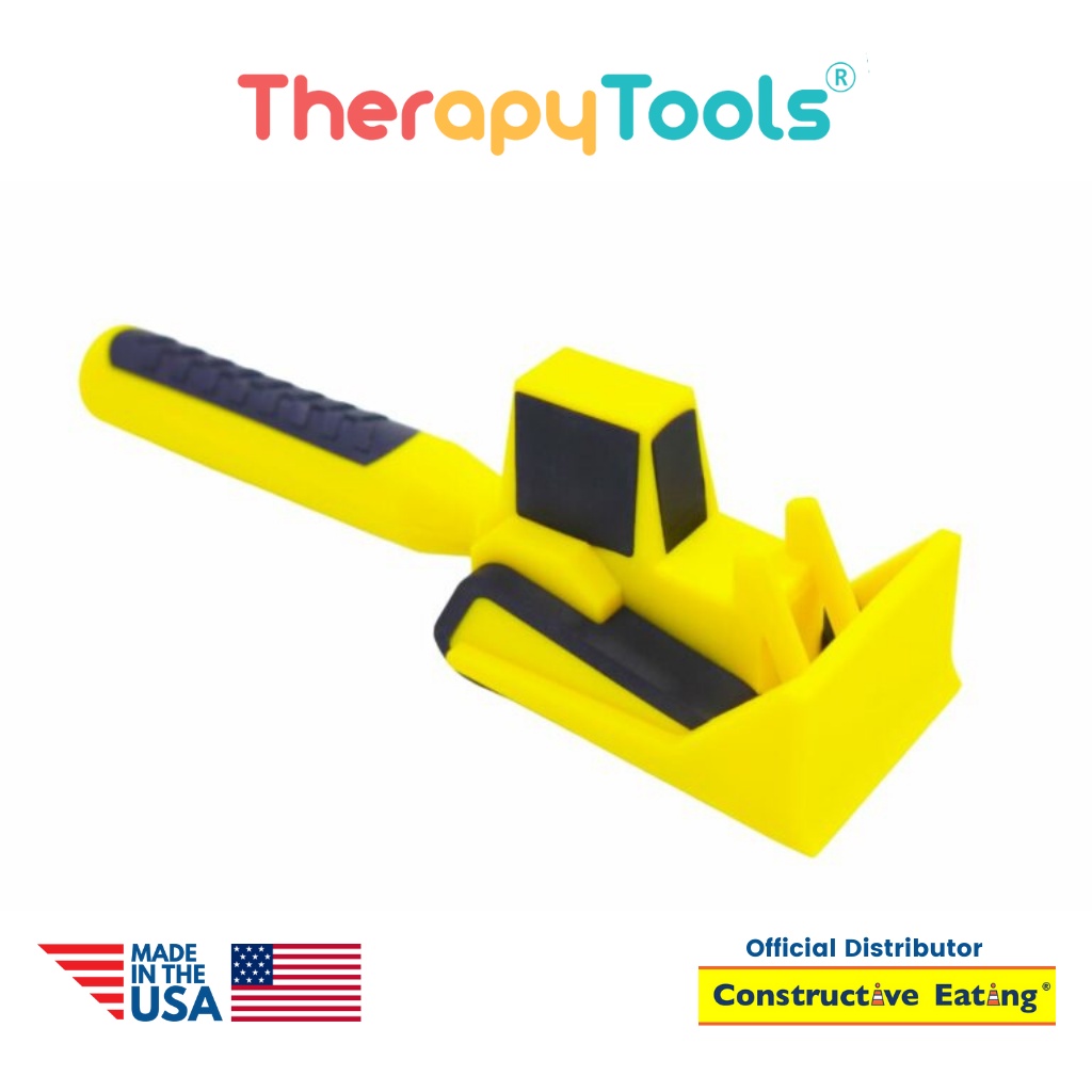 Constructive Eating - Construction Pusher, Alat latih makan anak bentuk pendorong tipe konstruksi buldozer pendamping sendok garpu made in USA - Therapy Tools