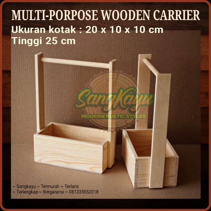 Wooden Tool carrier Multifunction carrier box rustic storage box kayu