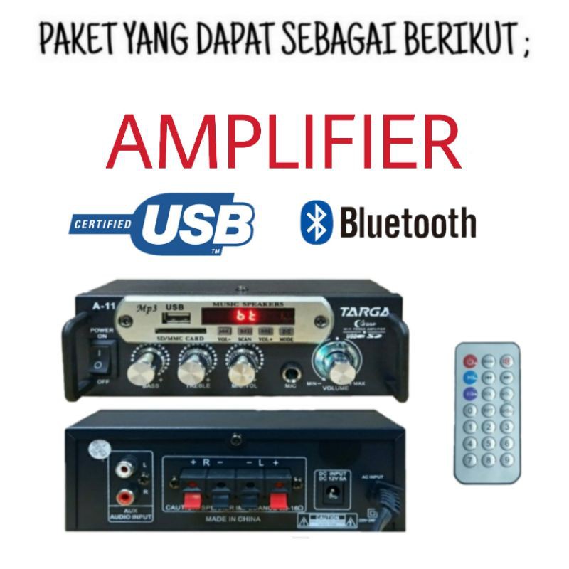 Paket Speaker 4 Inch Ampli Mini Buat Cafe Dan Restoran 4 Titik (Free Usb 8 GB)