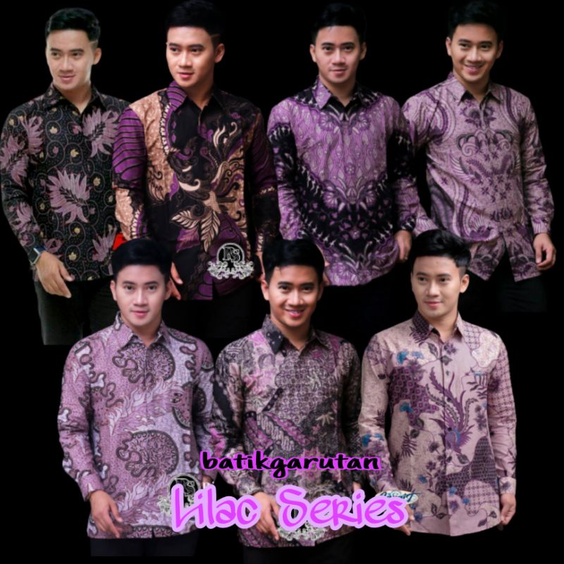 BAJU BATIK PRIA MODERN WARNA UNGU LILAC ROSEMARY LENGAN PANJANG M L XL XXL