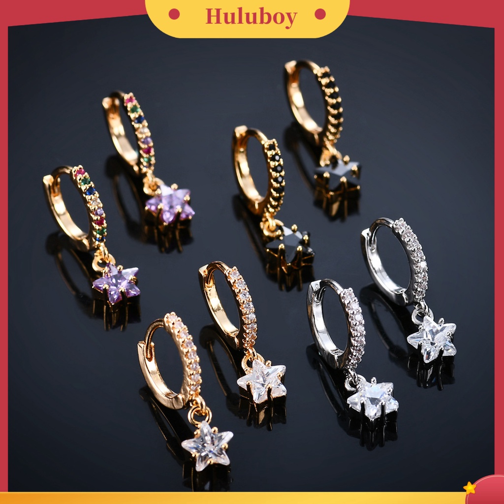 Hu Hu Hu Hu Hu Alat Bantu Pasang Kacamata♡ 1 Pasang Anting Tusuk Gantung Desain Bintang Hias Cubic Zirconia Berkilau Untuk Wanita