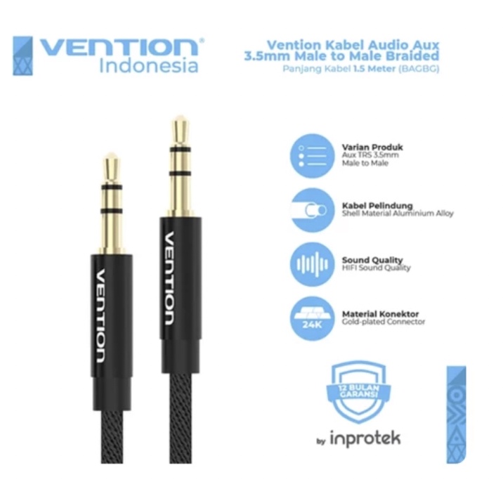 [1.5M] Vention Kabel Audio Aux 3.5mm Male to Male Fabric Braided - BAG