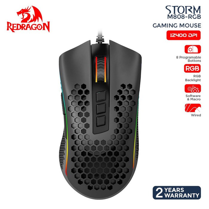 Mouse gaming redragon wired Rgb macro program 12400DPI Storm M808-RGB - Mice gaming