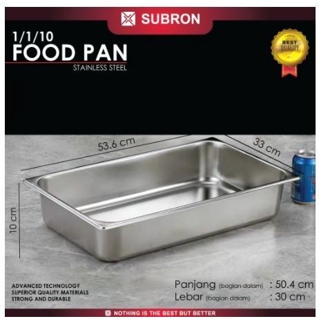 Subron Food Pan 1/1/10 ukuran 33x53x10cm Wadah Saji Stainless Steel