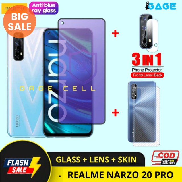 3in1 Tempered Glass Anti Blue Light Full Layar Realme Narzo 20 Pro TG Antigores Radiasi Screen Guard