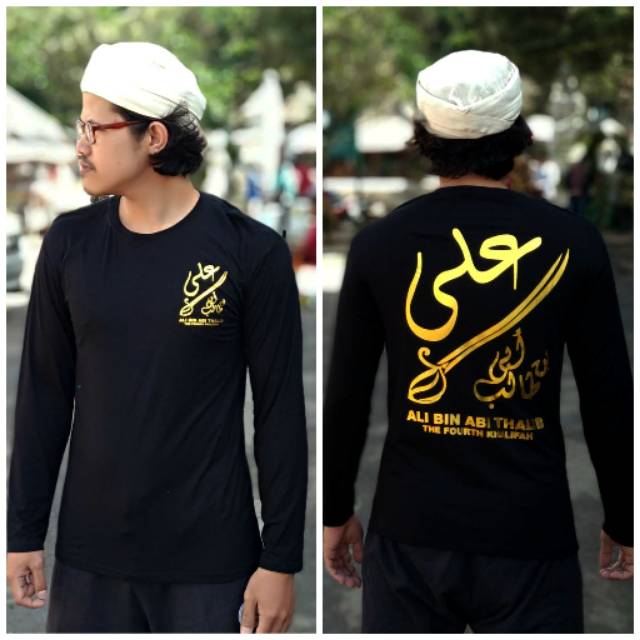 Kaos islam muslim panjang spandek design kaligrafi arab ali bin abu thalib