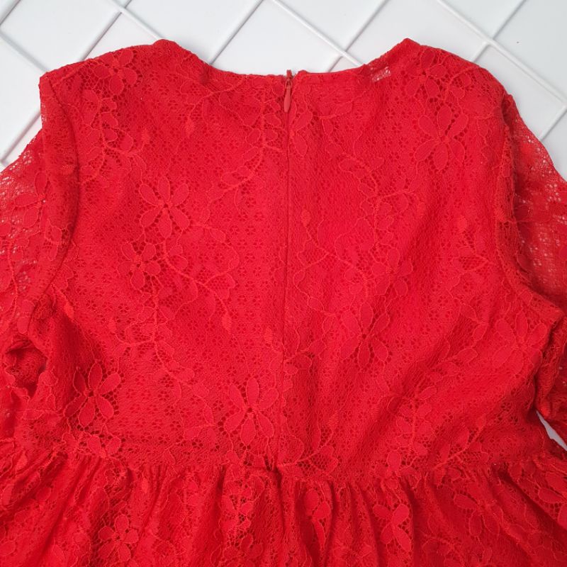 Dress Anak Brukat Merah Seoji 2-7 Tahun Laurakidshop