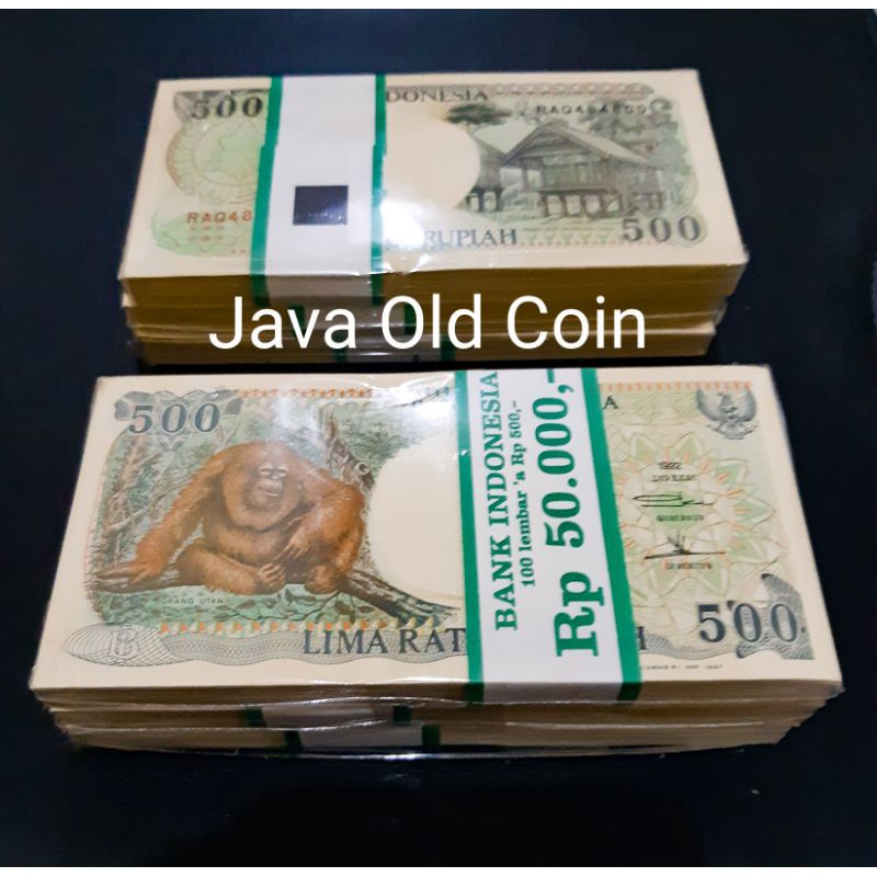 gepokan uang kuno 500 rp tahun 1992 UNC
