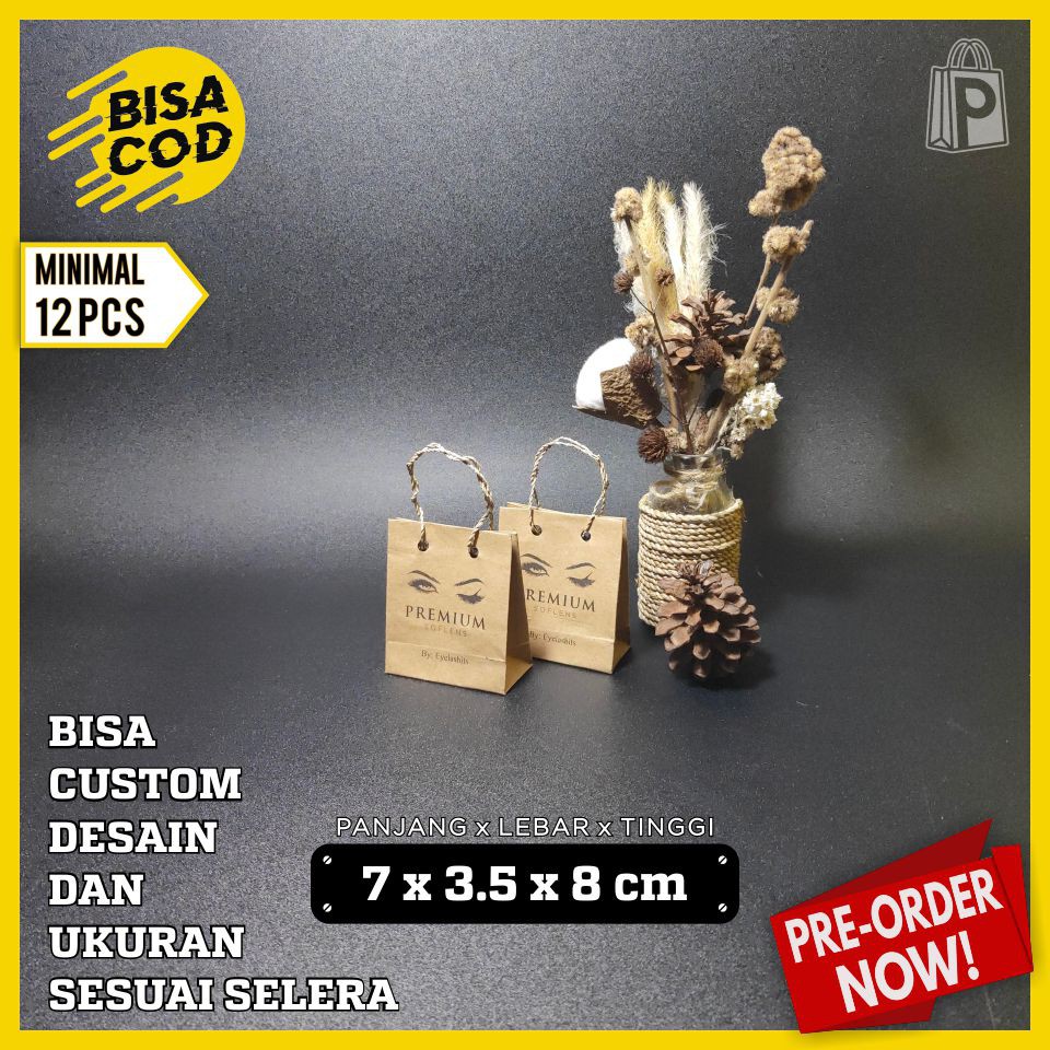 

Tas Kertas Paper Bag MINI Kemasan Souvenir Pernikahan Murah Desain Custom Sesuai Selera 7x3.5x8