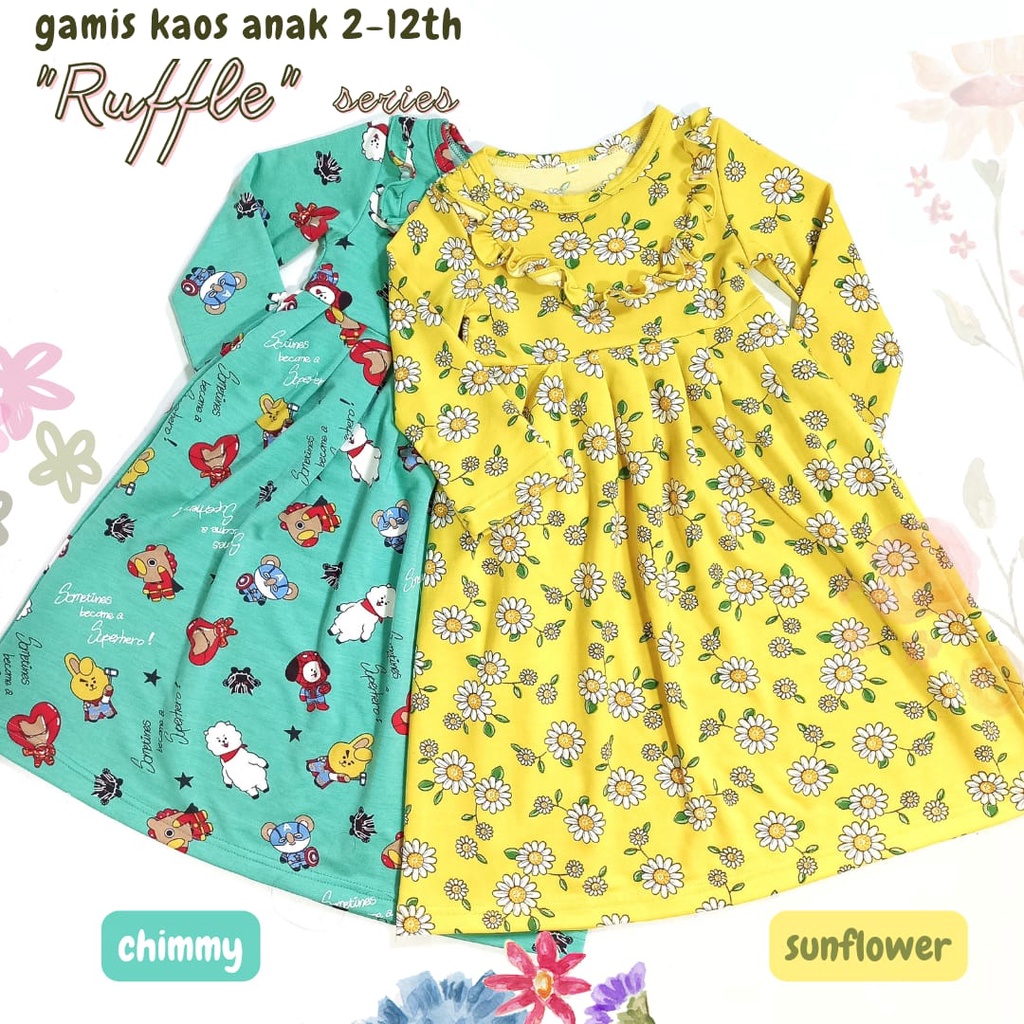 GAMIS KAOS ANAK 1-5 thn + SAKU SAMPING (BASIC RUFFLE series)