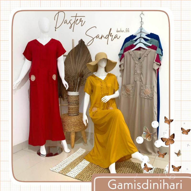 Daster Arab Jumbo Busui Katun Sandra Daster Panjang Lengan Pendek Polos Saku Depan Baju Tidur Wanita