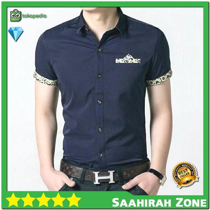 KEMEJA BATIK  Kemeja Pria Lengan Pendek Kombinasi batik Slim Fit Katun Trmurah Tebal  COC KATOO